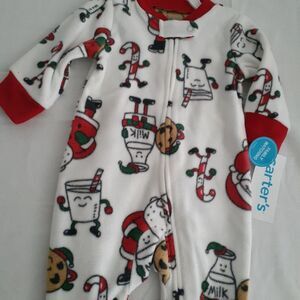 Carter's 3 month 1 Piece Christmas Footie Pajamas Full Zip‎ Milk and Cookies